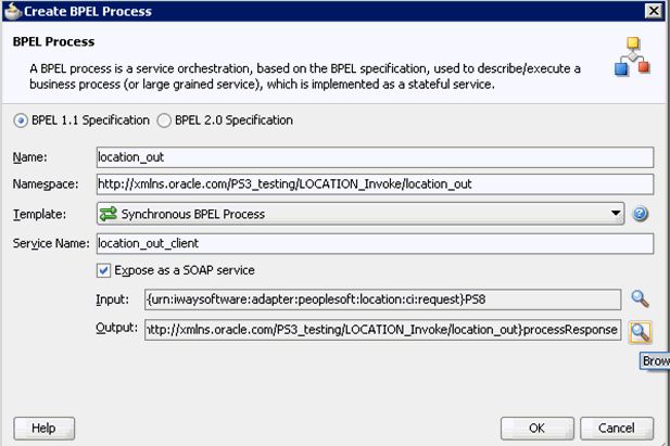 Create BPEL Process dialog box