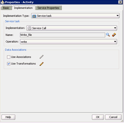 Properties - ServiceTask1 dialog