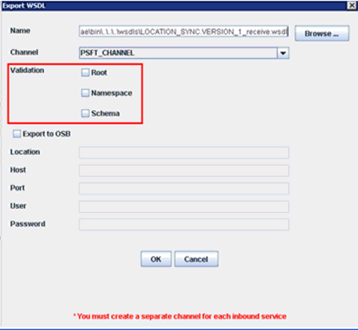 Export WSDL dialog box