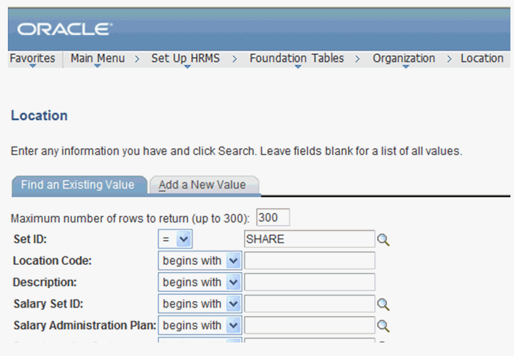 PeopleSoft location pane
