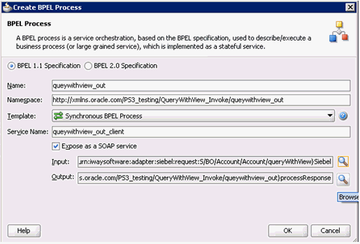 Create BPEL Process dialog box