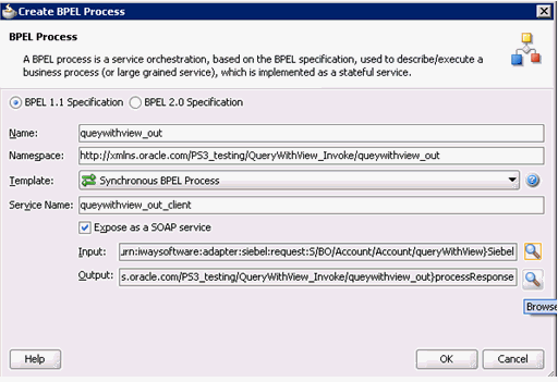 Create BPEL Process dialog box