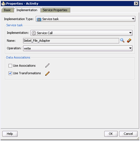 Properties - ServiceTask1 dialog