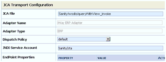 JCA Transport Configuration page