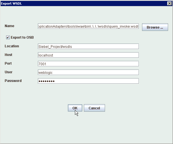 Export WSDL dialog