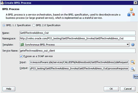 Create BPEL Process dialog box