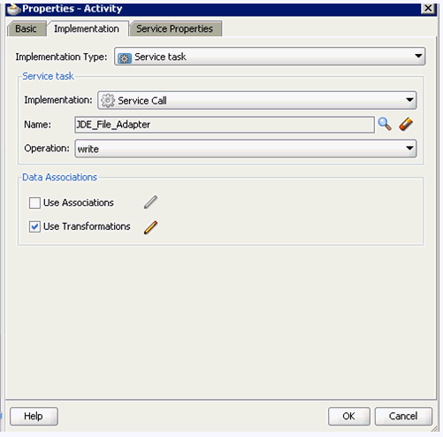 Properties - ServiceTask1 dialog