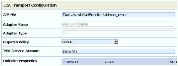 JCA Transport Configuration page