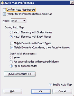 Auto Map Preferences dialog
