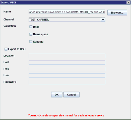 Export WSDL dialog box