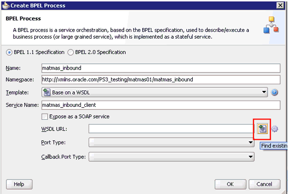 Create BPEL Process dialog box