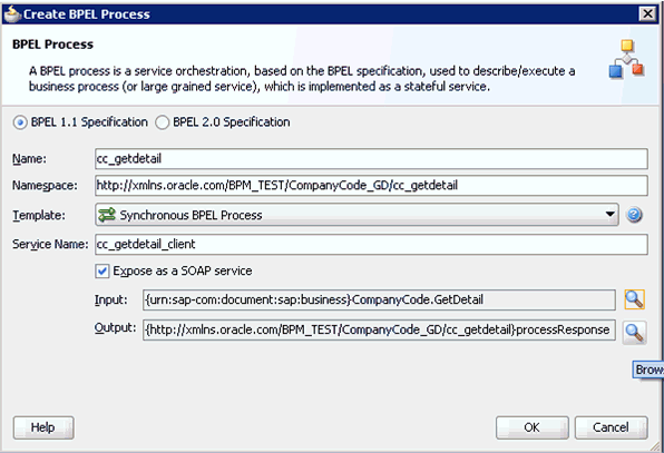 Create BPEL Process dialog box