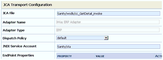 JCA Transport Configuration page