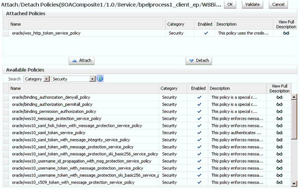 Attached Policies page