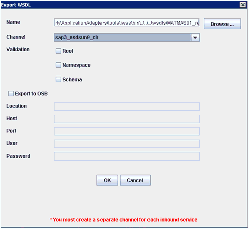 Export WSDL dialog box