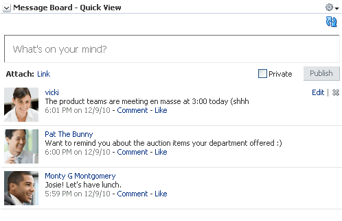 Message Board - Quick View task flow