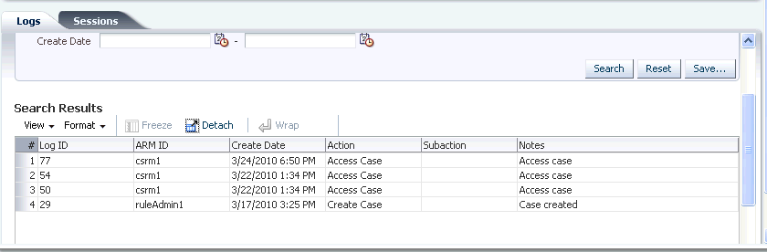 This illustration shows the Log tab.