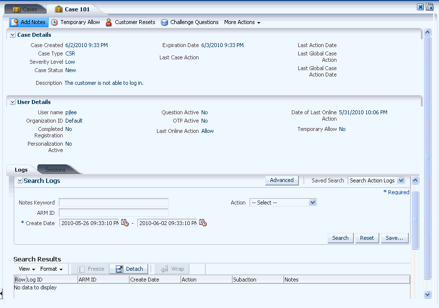 The Case Details page is shown.