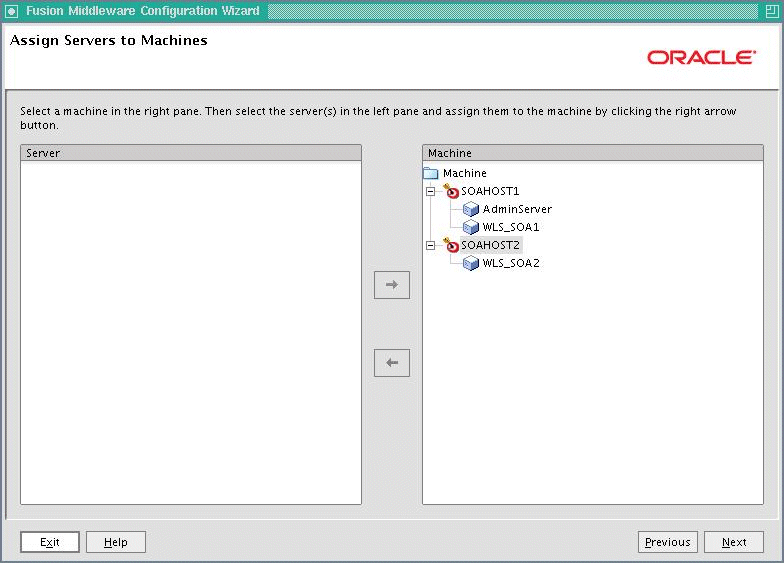 Assign Servers to Machine screen