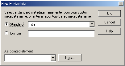 Element Setup - New Metadata Dialog