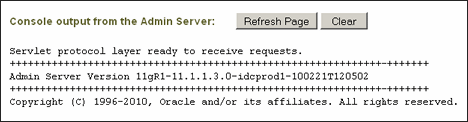 Admin Server Output page