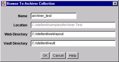 Browse To Archiver Collection screen.