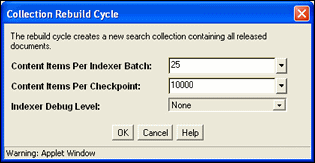 Surrounding text describes Collection Rebuild Cycle screen.