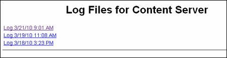Log Files for Content Server screen