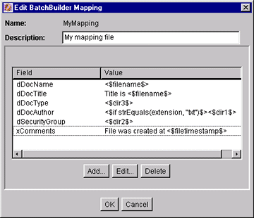 Edit BatchBuilder Mapping screen