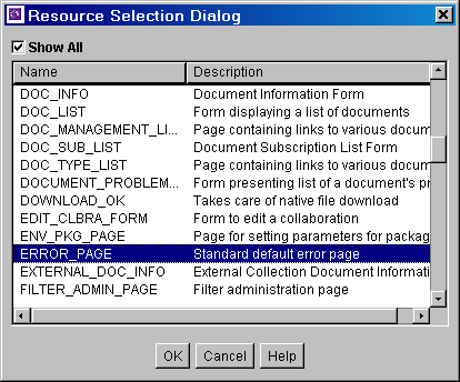 Surrounding text describes Resource Selection Dialog screen.