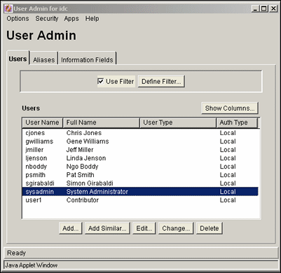Surrounding text describes User Admin screen Users tab.