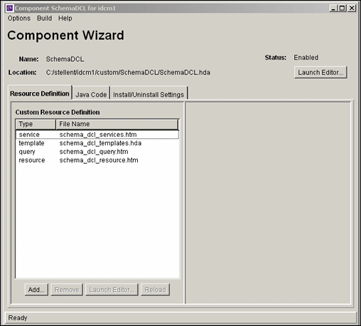 This figure shows the Component Wizard interface screen.