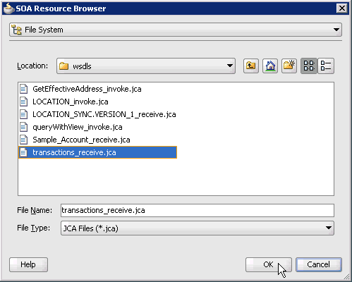 SOA Resource Browser dialog box