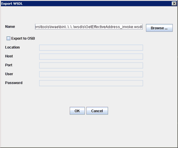 Export WSDL dialog box