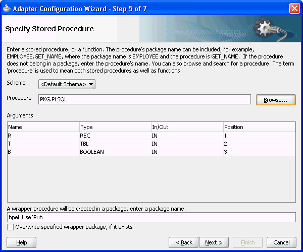 Specifying a stored procedure: step 6.