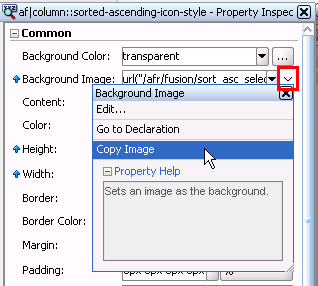 Copy Image Menu to Import an Image into ADF Skin