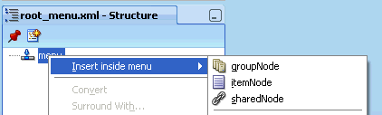 Context menu for inserting elements into menu