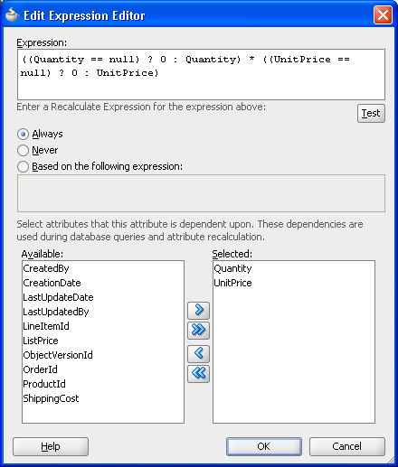Entering an expression for a transient attribute