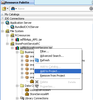 Resourc Palette Add to Project.