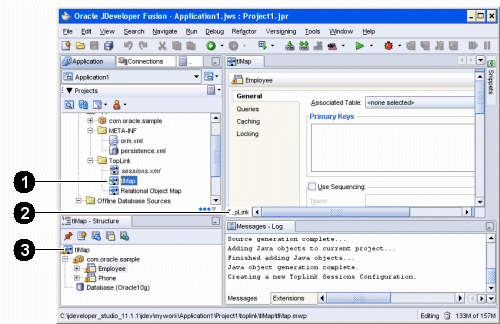 Parts of the TopLink editor.