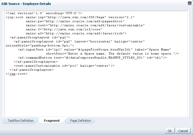 Edit Source dialog for a task flow