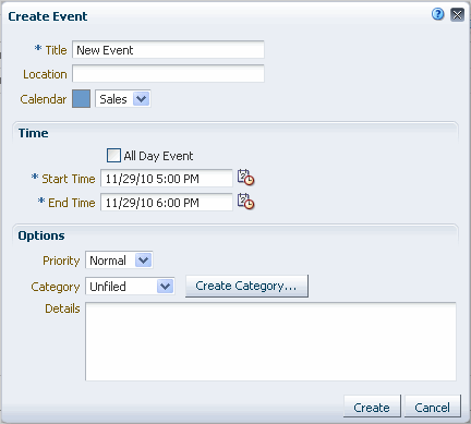 Create Event dialog box