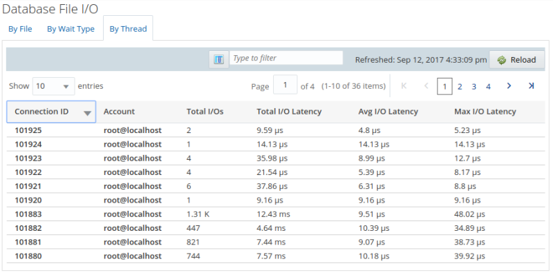 Example of the Database File I/O By Thread report.