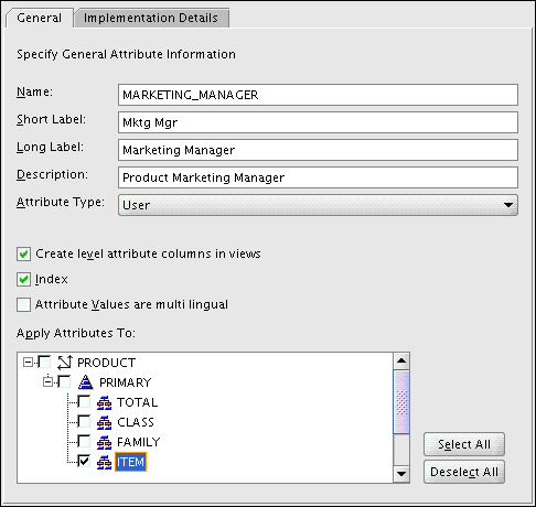 Create Attribute dialog box Create Attribute dialog box