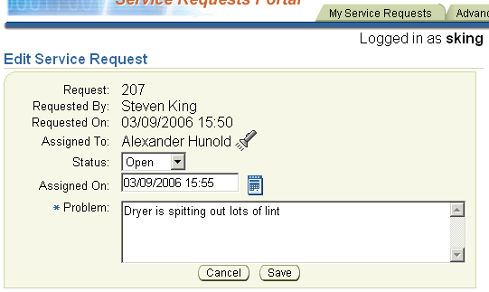 čς̃NGXg\ꂽuEdit Service Requestvy[W