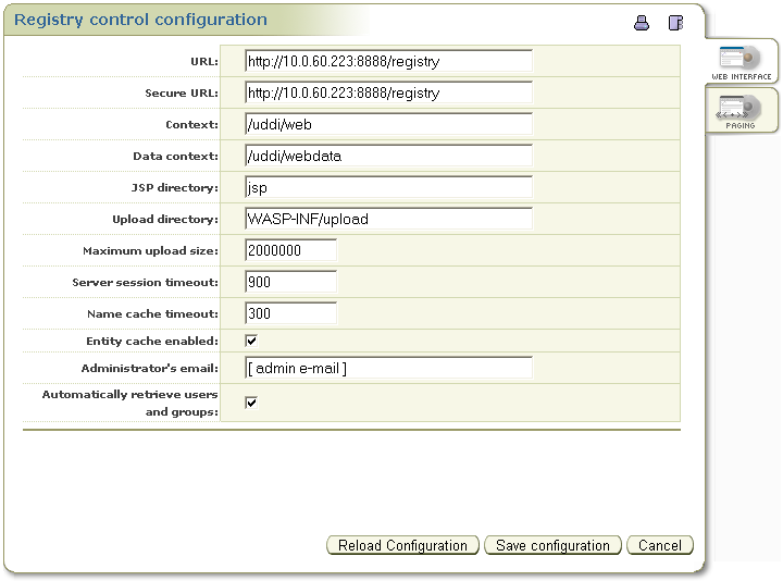 Registry Console Configuration - uWeb Interfacev^u