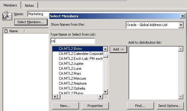 Select Members dialog with list of names