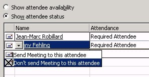 User names with attendee drop-down options