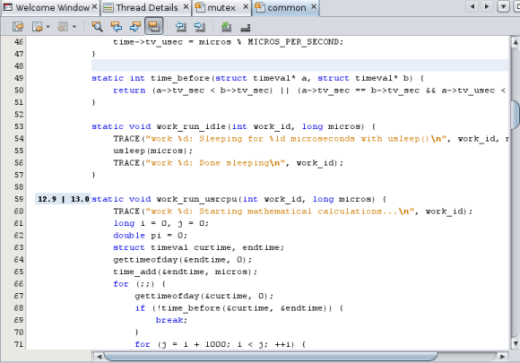 Editor window showing the source code for work_run_usrcpu function