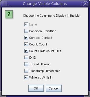 Change Visible Columns dialog box